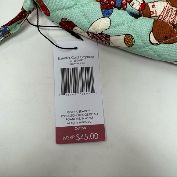 NWT Vera Bradley Essential Cord Organizer Zippered Pouch Green Toasty Teddies - Picture 2 of 4